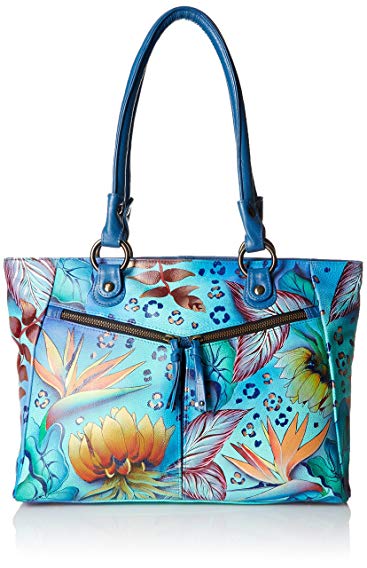 Anuschka Hand-Painted Leather Large Shopper Bag with Front Pockets