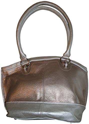 Women's Tignanello Leather Purse Handbag Color Me Classy Dome Shopper Satin Metal/Plata