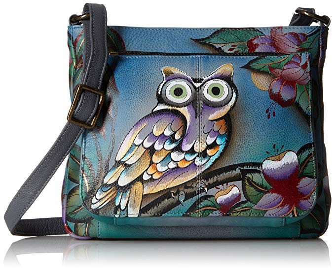 Anuschka Handpainted Leather Shoulder Bag Midnight Owl